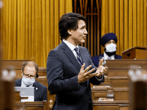 Prime Minister Justin Trudeau speaks in response to last week's Throne Speech, in the House of Commons on November 30, 2021.