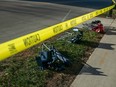 Debris left following a driver plowing into the Christmas parade on Main Street in downtown November 22, 2021 in Waukesha, Wisconsin. Five people were left dead after a person driving an S.U.V. entered the parade route and proceeded to strike dozens of people. (Photo by Jim Vondruska/Getty Images)