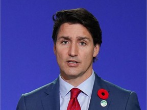 Prime Minister Justin Trudeau speaks at the World Leaders' Summit of the COP26 UN Climate Change Conference in Glasgow, Scotland.