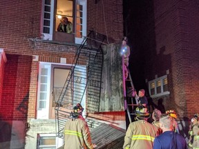 A second floor balcony collapsed onto the first floor balcony of an apartment building on Frank Street in Centretown on Oct. 31, 2021. Four patients were taken to hospital.Ottawa Fire Service photo