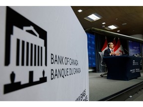 Bank of Canada Governor Tiff Macklem speaks during a news conference after the interest rate and the release of the updated Monetary Policy Report in Ottawa Oct. 27.