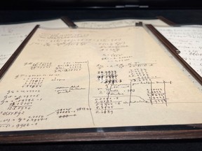 FILE PHOTO: A page of the Einstein-Besso manuscript, a 54-page working manuscript written jointly by Albert Einstein and Michele Besso between June 1913 and early 1914, which documents a crucial stage in the development of the general theory of relativity.
