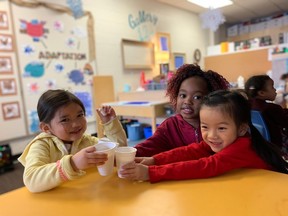 Students are encouraged to become caring, creative global citizens when they first enter the OCBS’s flexible, bilingual Kindergarten classrooms. (Photo taken pre-COVID.) SUPPLIED PHOTOS