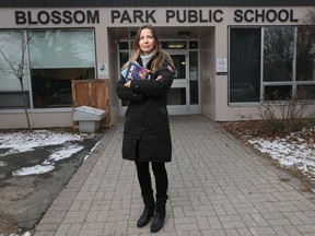 Librarian Denise Natyshak outside Blossom Park Public School.