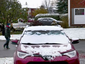 A dusting of snow lay on the ground and vehicles on Monday morning with the first snowfall of the season arriving in the middle of the night.
