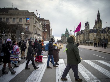 A rally was held Sunday on Wellington Street in support of the Wet'suwet'en people and their opposition to the Coastal GasLink pipeline as well as the RCMP's arrest of land defenders in British Columbia last week.