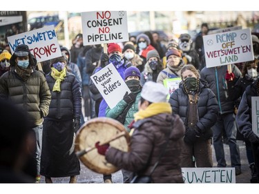 A rally was held Sunday on Wellington Street in support of the Wet'suwet'en people and their opposition to the Coastal GasLink pipeline as well as the RCMP's arrest of land defenders in British Columbia last week.