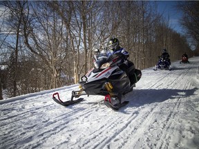 Sleds on the Ottawa Valley Recreational Trail in the town of Almonte in this February 2020 photo.