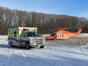 After being stabilized at the scene, the 19-year-old was transferred to an Ornge helicopter for transfer to the trauma centre.