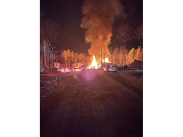 Fire destroyed a semi-detached residence in Val-des-Monts on Saturday evening.
