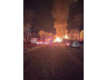 Fire destroyed a semi-detached residence in Val-des-Monts on Saturday evening.