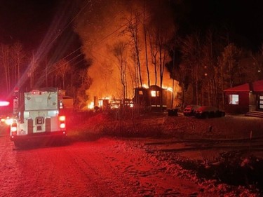 Fire destroyed a semi-detached residence in Val-des-Monts on Saturday evening.