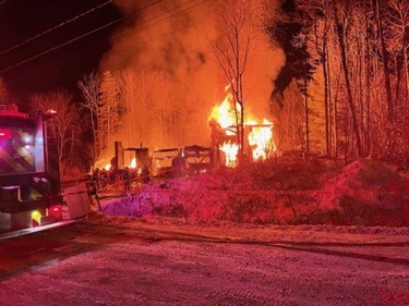 Fire destroyed a semi-detached residence in Val-des-Monts on Saturday evening.