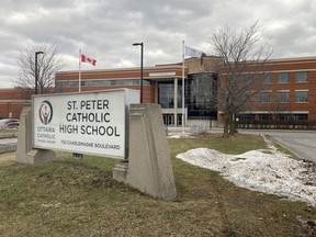 An exterior photo of St. Peter Catholic High School in Orléans taken Friday.