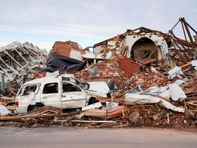 A general view of damage and debris after a devastating outbreak of tornadoes ripped through several U.S. states, in Mayfield, Kentucky, U.S., December 11, 2021.