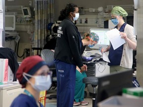 Nurses work within one of the units at the Queensway Carleton Hospital.