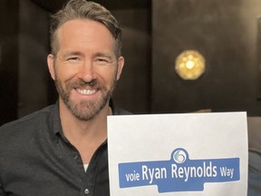Illustration from  a Tweet by then-mayor Jim Watson when an Ottawa street was named after actor Ryan Reynolds
