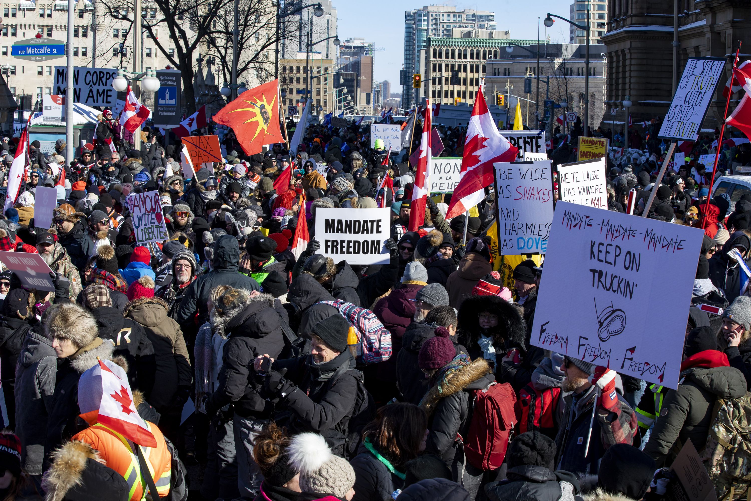 Photos: Truckers' Anti-vaccine Mandate Protest In Downtown Ottawa ...