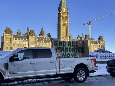 A few anti vaccine mandate protesters have arrived in Ottawa on Friday, Jan. 28, 2022