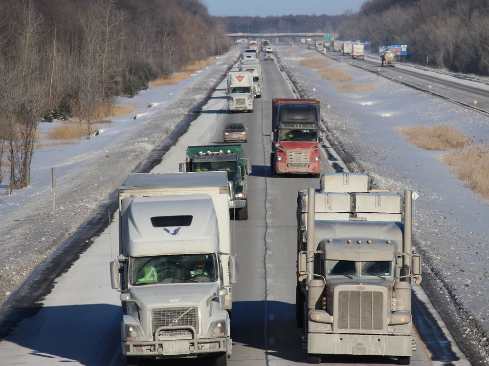 Westbound traffic on Highway 401 east of Cornwall on Wednesday afternoon. Expect to see a lot of trucks in the area over the next few days as a caravan of supporters of a countrywide vaccine mandate protest by truck drivers will leave Kingston early Friday morning and be in Ottawa for a planned rally on Parliament Hill on Saturday.