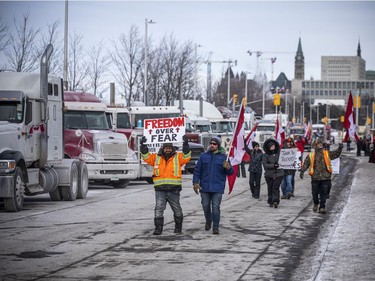 Trucks were parked, filling the Sir John A. Macdonald Parkway Sunday afternoon.