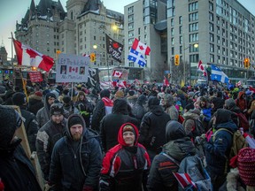 OTTAWA -- Thousands gathered in the downtown core for a protest in connection with the Freedom Convoy, Saturday, Feb. 5, 2022.