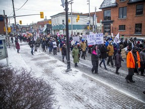 After leaving Lansdowne, the counter-protest group marched along Bank Street through the Glebe.