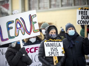 OTTAWA -- A group of Ottawa-area residents who are against the truck convoy protest, gathered in Lansdowne Park then marched through the Glebe, to spread joy and share solidarity, Saturday, February 12, 2022.