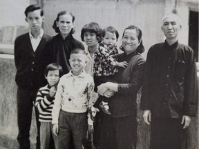 Hong Kong, 1966: L-R: Lui Ho Siu (the author's dad); Suk Chun Leung (the author's grandmother, or Mah Mah); and other relatives. Second from right is Yoon Hen Yeung (the author's great fourth aunt); at right is Nin Siu (the author's  great fourth uncle.)