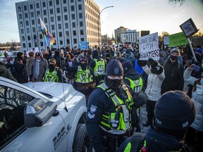 Counter-protesters set up a successful blockade of the truckers on Riverside Drive at Bank Street on Sunday.