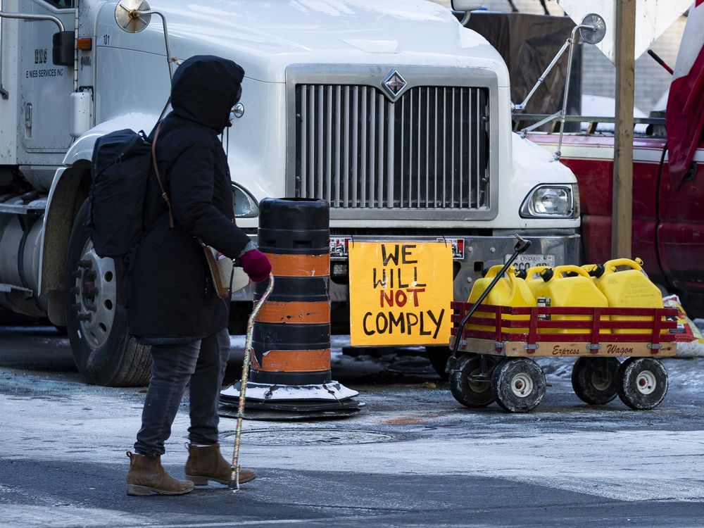 Anti-vaccine mandate protests continuing in downtown Ottawa on Monday, Feb. 14, 2022.