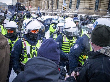 Police from all different forces across the country joined together to try to bring the "Freedom Convoy" occupation to an end Saturday, February 19, 2022. Saturday morning the protesters were still occupying Wellington Street in front of Parliament, but police moved in as the day went on.