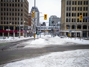 Rideau Street and Sussex was clear of trucks and protesters Sunday.