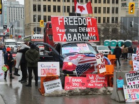 The "Freedom Convoy" continued on Wellington Street in Ottawa, February 10, 2022.