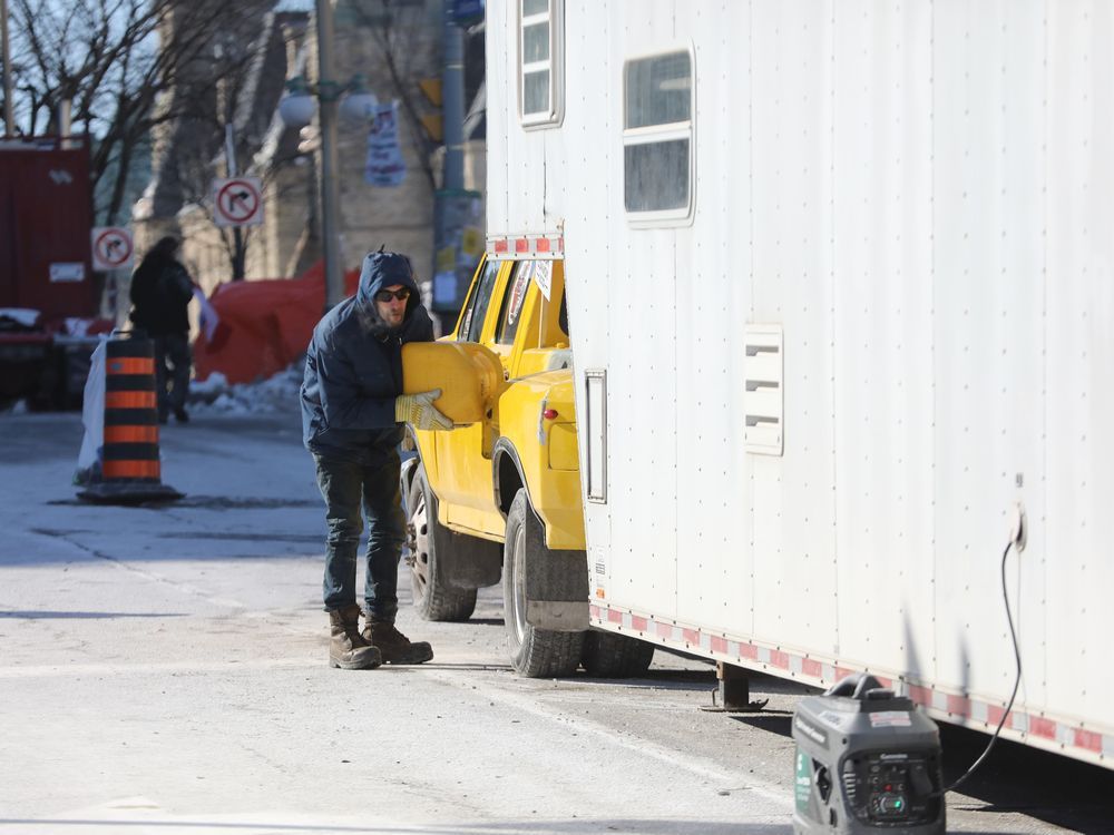 Refueling at the 'Freedom Convoy' on Wellington street in Ottawa, Feb. 14, 2022.