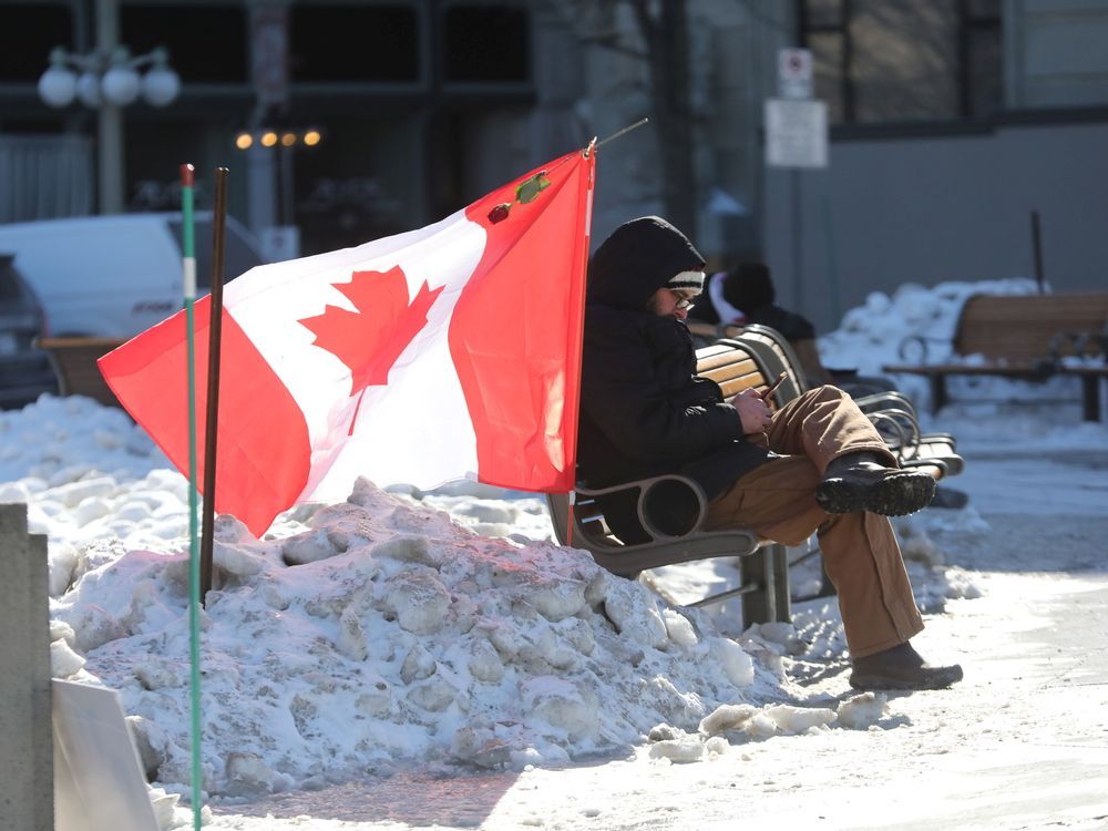 'Freedom Convoy' on Wellington Street in Ottawa, Feb. 14, 2022.
