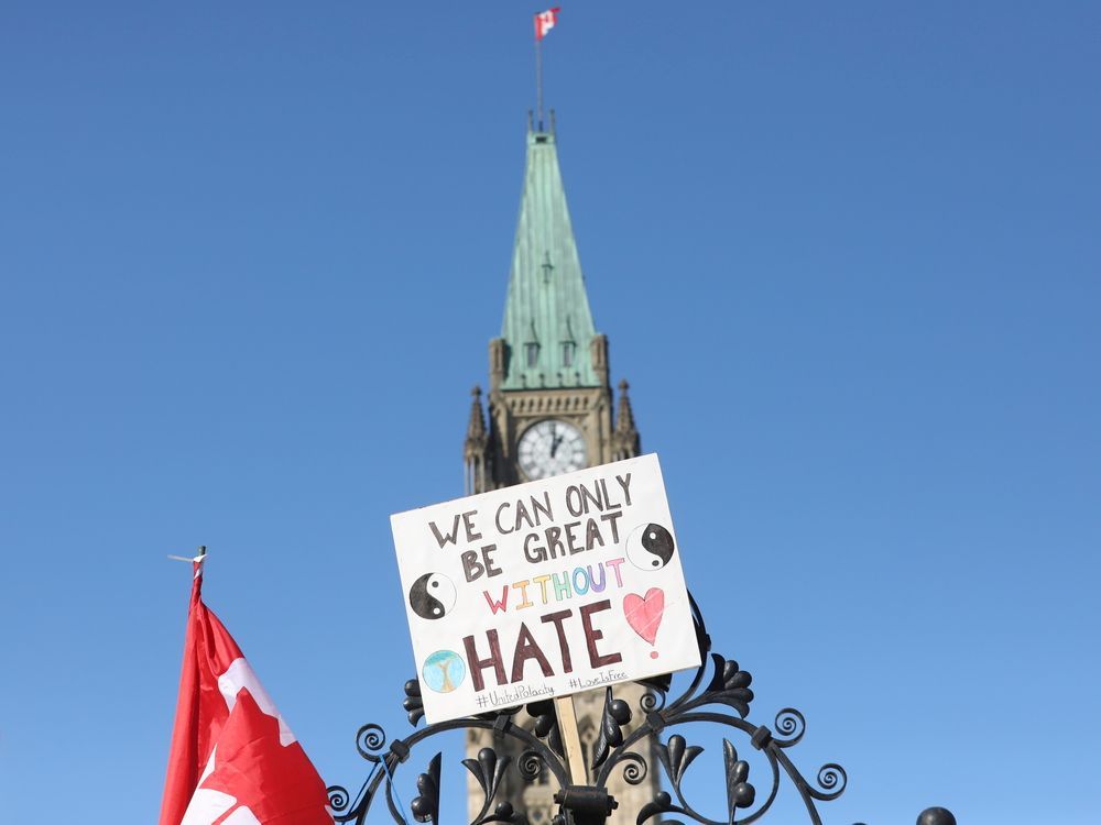 'Freedom Convoy' on Wellington Street in Ottawa, Feb. 14, 2022.