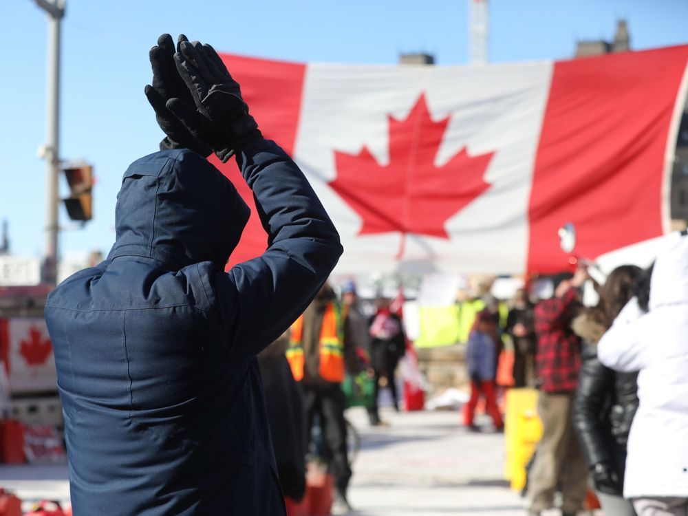'Freedom Convoy' on Wellington Street in Ottawa, Feb. 14, 2022.