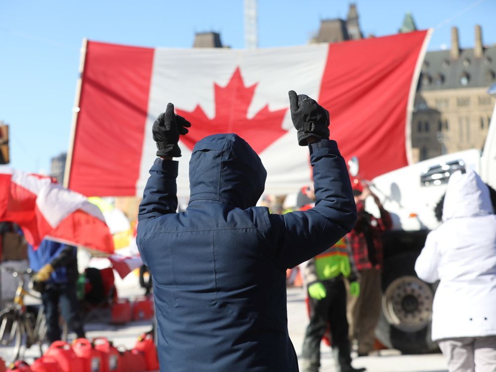 'Freedom Convoy' on Wellington Street in Ottawa, Feb. 14, 2022.