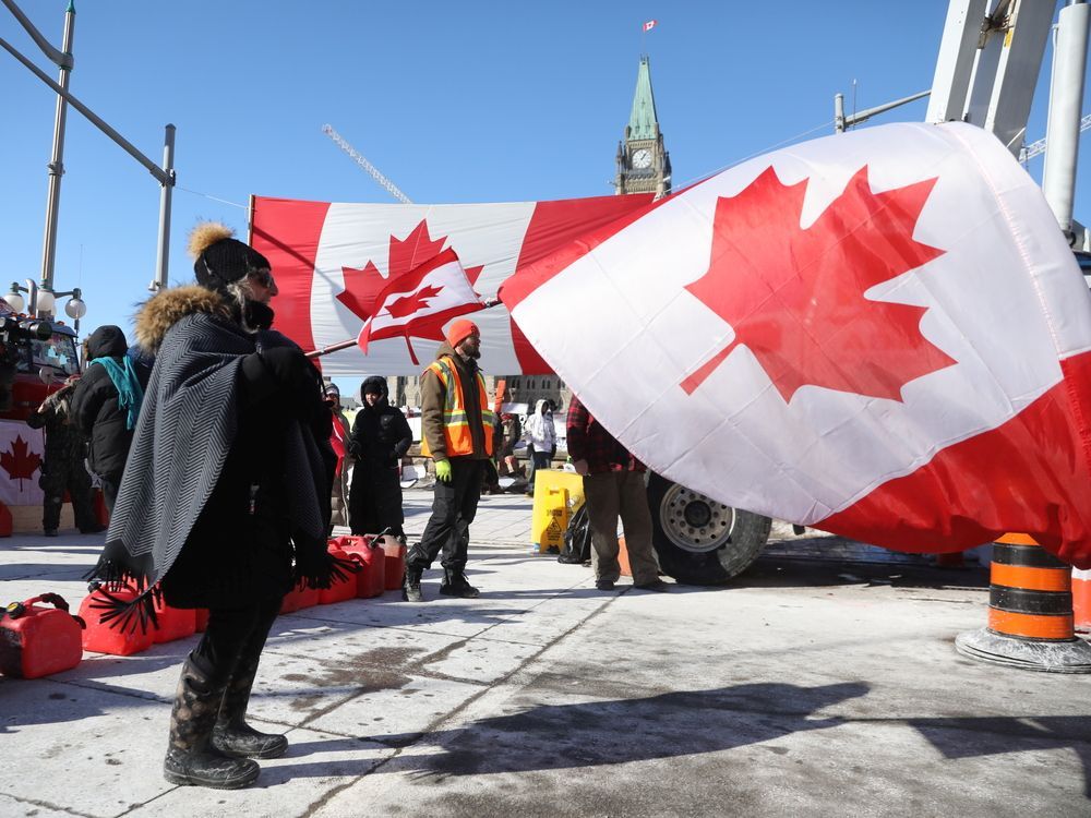 'Freedom Convoy' on Wellington Street in Ottawa, Feb. 14, 2022.