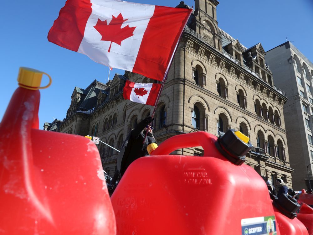 'Freedom Convoy' on Wellington street in Ottawa, February 14, 2022.