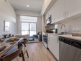 One of two model suites at Zibi Aalto, this two-bedroom unit is a corner one with 844 square feet. As a second-floor unit, it also boasts 13-foot ceilings. Other floors are 10 feet.