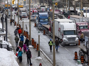 Anti-vaccine mandate protests continue in downtown Ottawa. View if Wellington Street looking west. Tuesday, Feb. 1, 2022.
