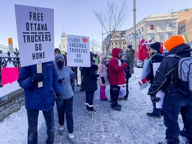 OTTAWA -- Anti vaccine mandate protests continuing in downtown Ottawa on Saturday, Feb. 5, 2022.