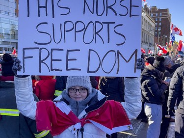 OTTAWA -- Anti vaccine mandate protests continuing in downtown Ottawa on Saturday, Feb. 5, 2022.