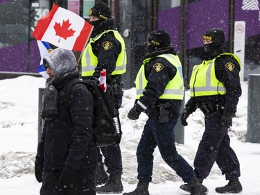 Anti-vaccine mandate protests continue in downtown Ottawa on Saturday, Feb. 12, 2022.