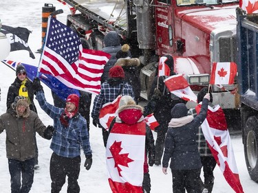 Anti-vaccine mandate protests continue in downtown Ottawa on Saturday, Feb. 12, 2022.