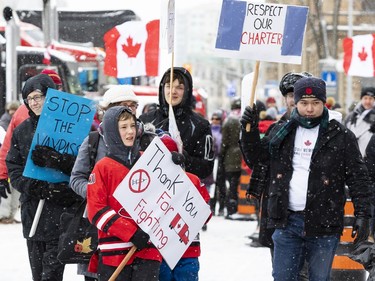 Anti-vaccine mandate protests continue in downtown Ottawa on Saturday, Feb. 12, 2022.