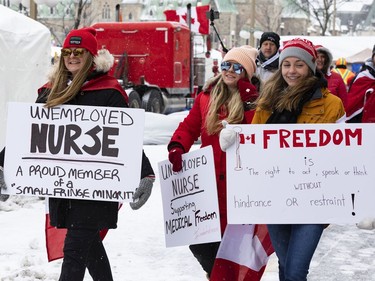 Anti-vaccine mandate protests continue in downtown Ottawa on Saturday, Feb. 12, 2022.