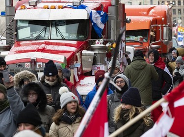 Anti-vaccine mandate protests continue in downtown Ottawa on Saturday, Feb. 12, 2022.